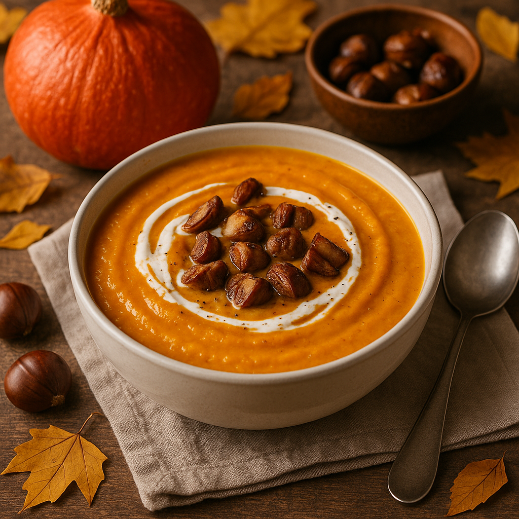 Velouté de potimarron et châtaignes rôties – une douceur automnale sans sucre